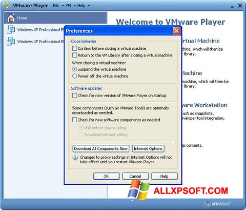Ekran görüntüsü VMware Player Windows XP