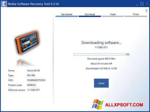 Ekran görüntüsü Nokia Software Recovery Tool Windows XP