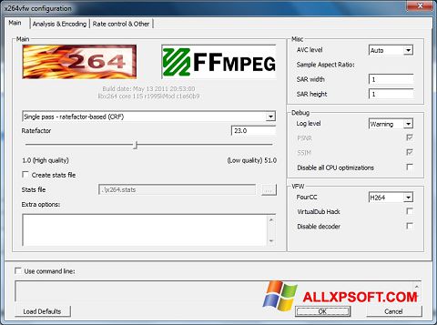 Ekran görüntüsü x264 Video Codec Windows XP