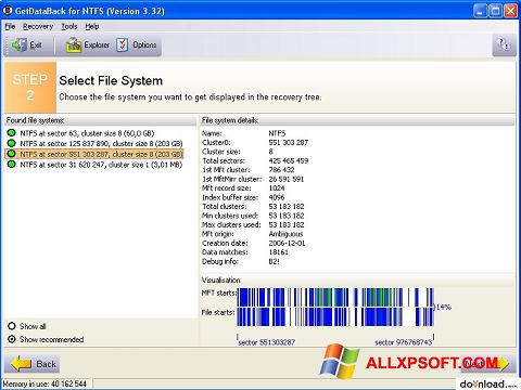 Ekran görüntüsü GetDataBack Windows XP