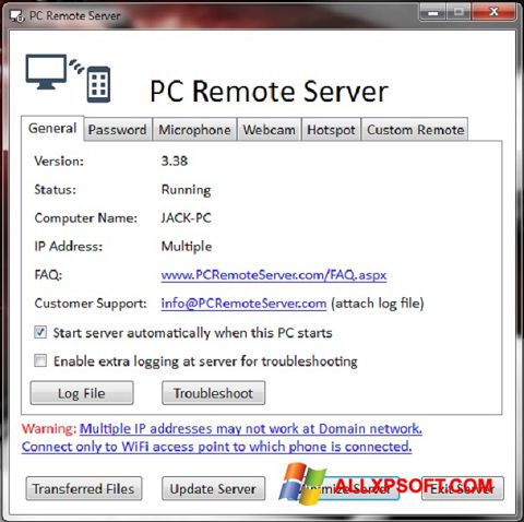 Ekran görüntüsü PC Remote Server Windows XP