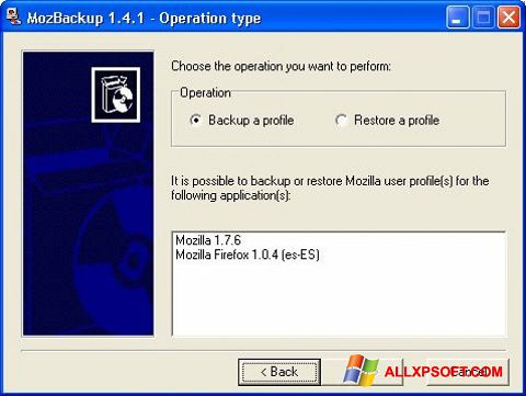 Ekran görüntüsü MozBackup Windows XP