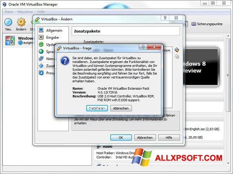 Ekran görüntüsü Oracle VM VirtualBox Extension Pack Windows XP
