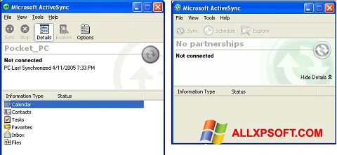 Ekran görüntüsü Microsoft ActiveSync Windows XP