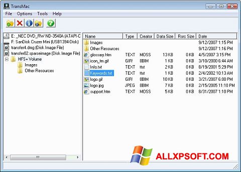 Ekran görüntüsü TransMac Windows XP