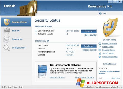 Ekran görüntüsü Emsisoft Emergency Kit Windows XP