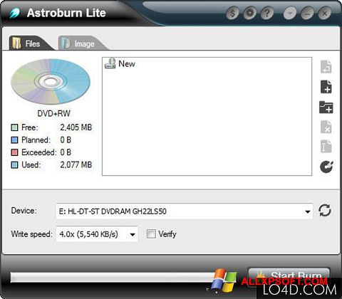Ekran görüntüsü Astroburn Lite Windows XP