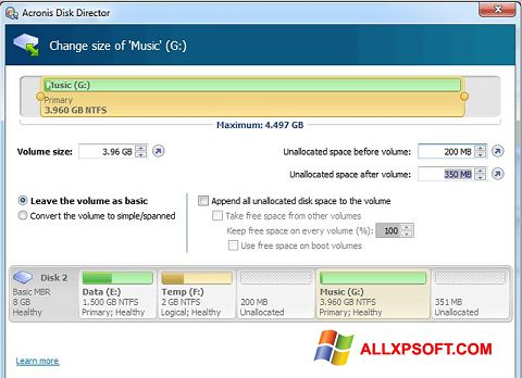 Ekran görüntüsü Acronis Disk Director Suite Windows XP
