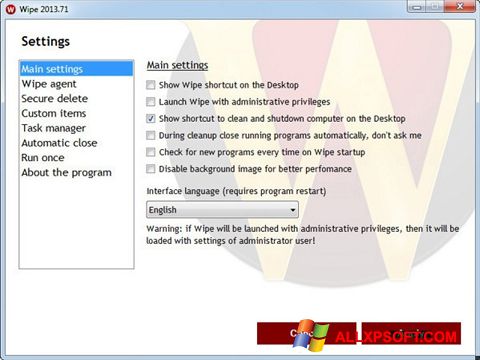 Ekran görüntüsü Wipe Windows XP
