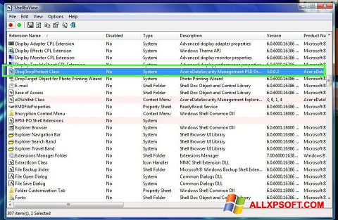 Ekran görüntüsü ShellExView Windows XP
