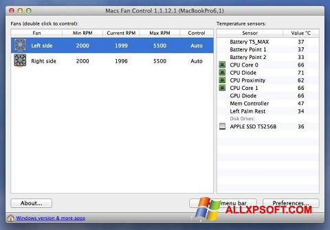 Ekran görüntüsü Macs Fan Control Windows XP