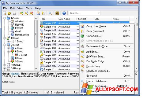 Ekran görüntüsü KeePass Windows XP