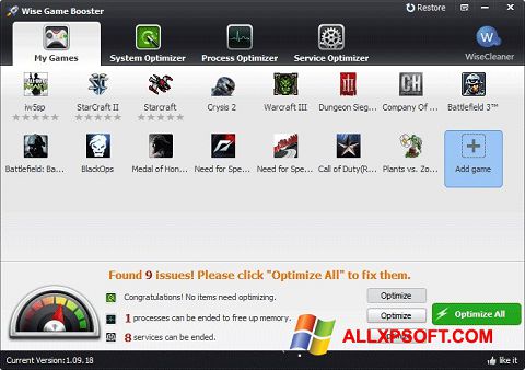 Ekran görüntüsü Wise Game Booster Windows XP