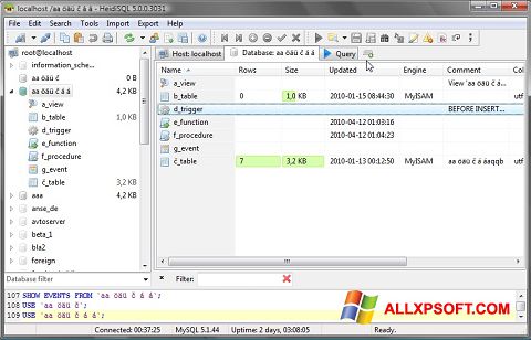 Ekran görüntüsü HeidiSQL Windows XP
