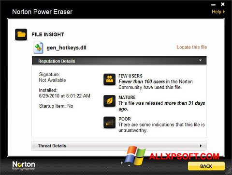 Ekran görüntüsü Norton Power Eraser Windows XP