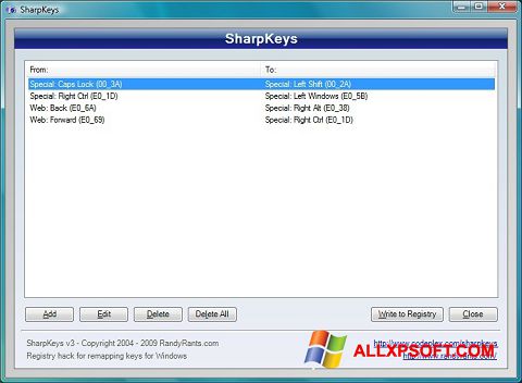 Ekran görüntüsü SharpKeys Windows XP