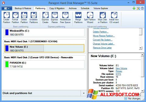 Ekran görüntüsü Paragon Hard Disk Manager Windows XP
