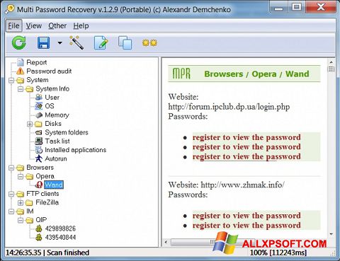 Ekran görüntüsü Multi Password Recovery Windows XP