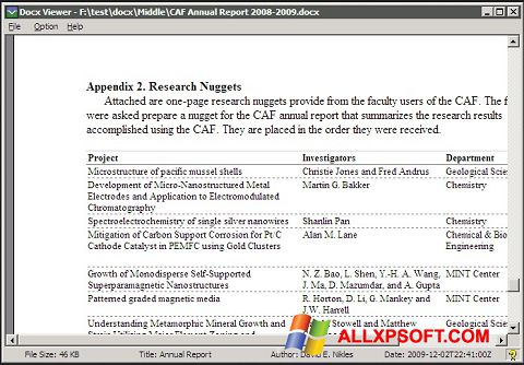 Ekran görüntüsü DocX Reader Windows XP