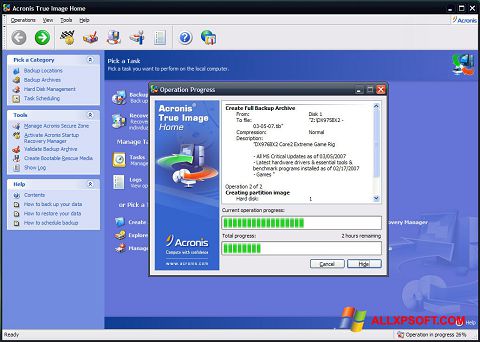 Ekran görüntüsü Acronis True Image Windows XP