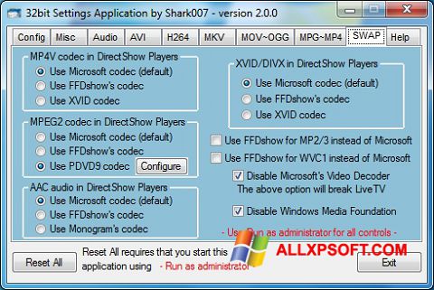 Ekran görüntüsü ADVANCED Codecs Windows XP