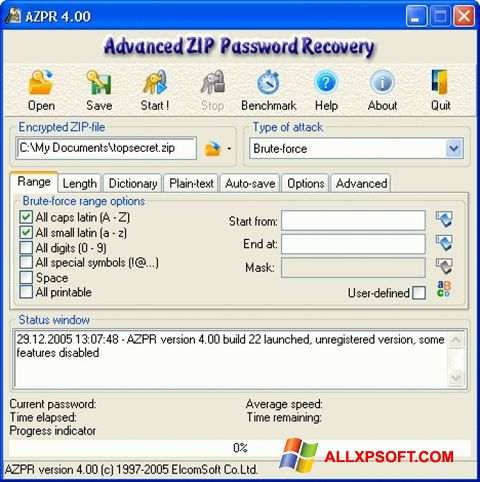 Ekran görüntüsü Advanced Archive Password Recovery Windows XP