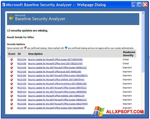 Ekran görüntüsü Microsoft Baseline Security Analyzer Windows XP
