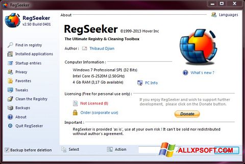 Ekran görüntüsü RegSeeker Windows XP