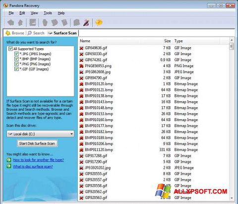 Ekran görüntüsü Pandora Recovery Windows XP