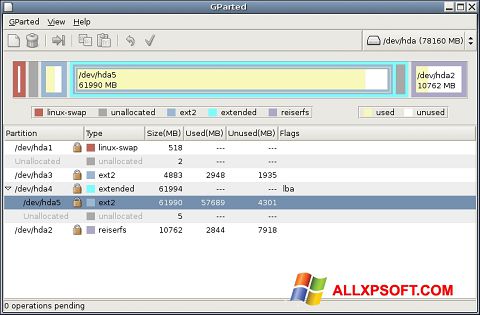 Ekran görüntüsü GParted Windows XP