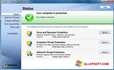 Ekran görüntüsü Symantec Endpoint Protection Windows XP