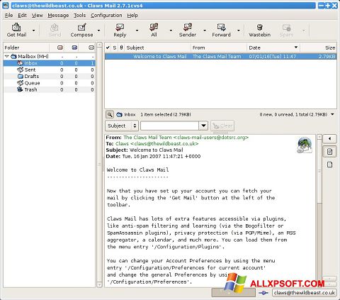 Ekran görüntüsü Claws Mail Windows XP