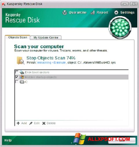 Ekran görüntüsü Kaspersky Rescue Disk Windows XP