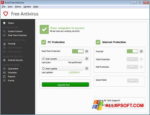 Ekran görüntüsü Avira Free Antivirus Windows XP