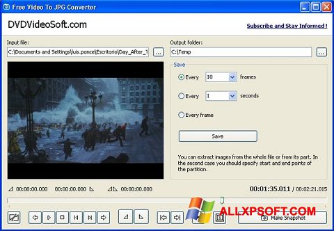 Ekran görüntüsü Free Video to JPG Converter Windows XP