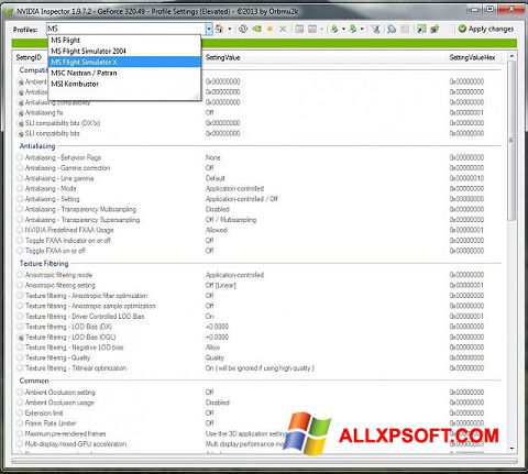 Ekran görüntüsü NVIDIA Inspector Windows XP