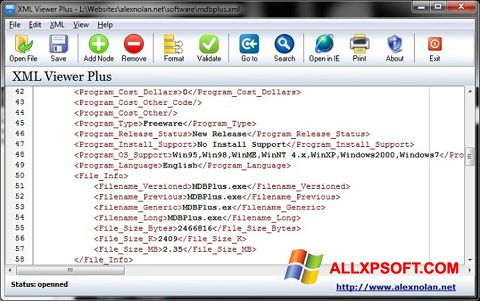 Ekran görüntüsü XML Viewer Windows XP