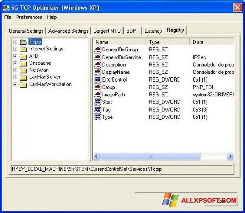 Ekran görüntüsü TCP Optimizer Windows XP